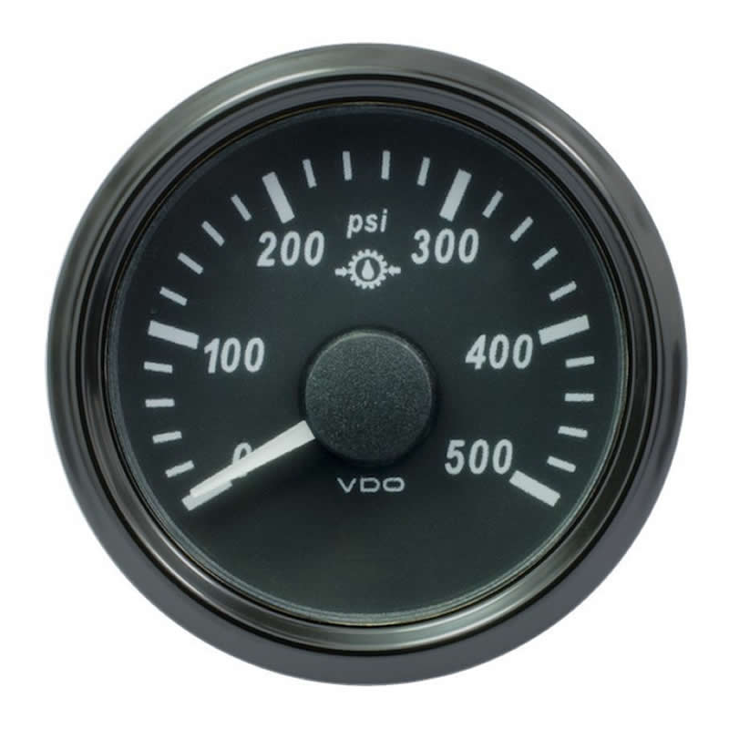 VDO SingleViu 1167 Gear Oil Pressure 500PSI Black 52mm gauge